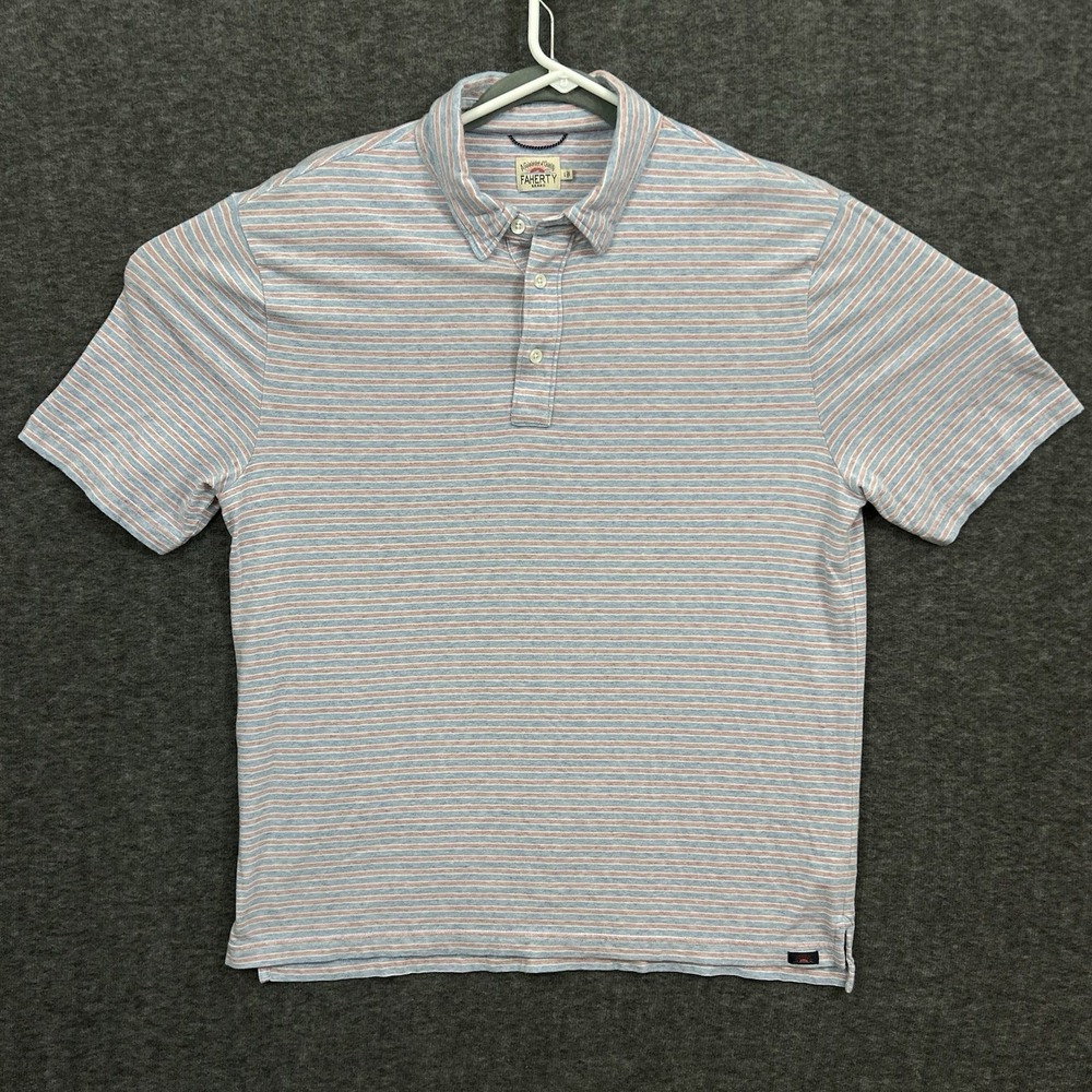 Faherty Movement Polo Shirt Men L Horizon Line Striped Pima Cotton MKC0115-HLS